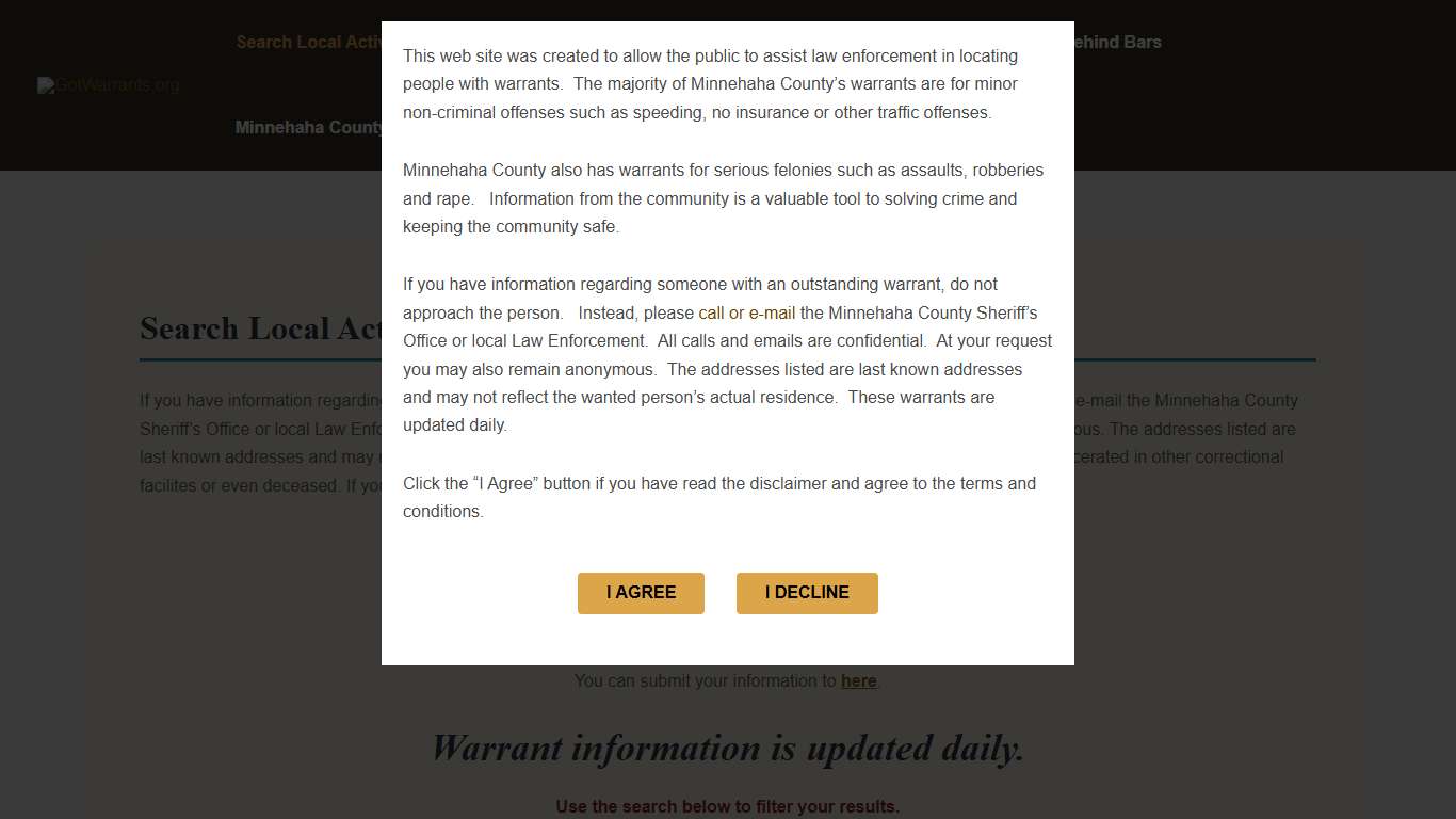 Search Local Active Warrants