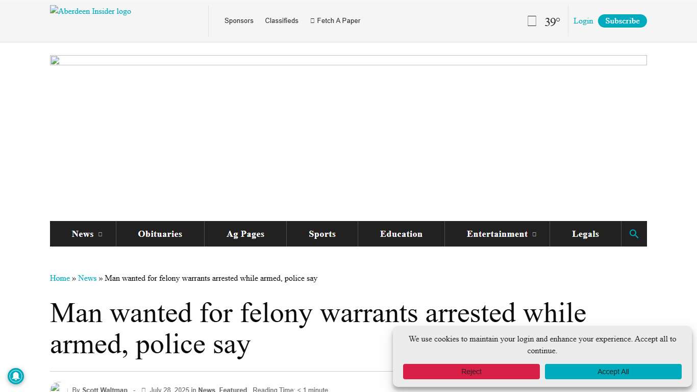 Man Wanted For Felony Warrants Arrested While Armed, Police Say Aberdeen Insider